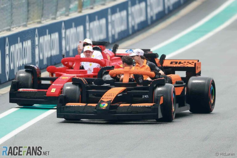 Lando Norris, Oscar Piastri, Charles Leclerc, Lewis Hamilton, Lego race, Miami International Autodrome, 2025