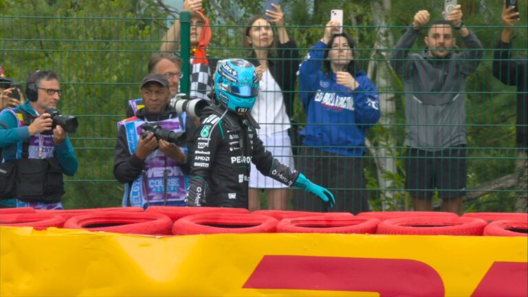 Russell aciona safety-car após rodar e ficar na caixa de brita na largada na Bélgica