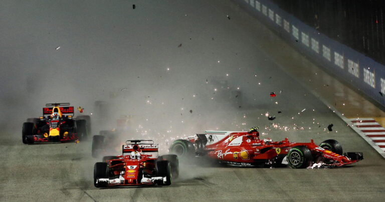 Ferrari F1 title hopes shatter in dramatic Singapore multi-car shunt
